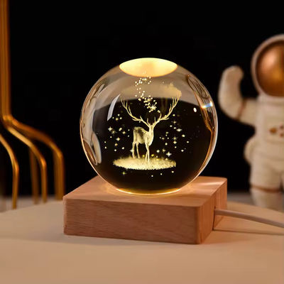 Kayu Bola Kristal USB Powered LED Light Crystal Ball Patung Kerajinan Stand Dekorasi Rumah