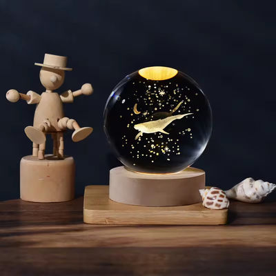 6cm 3D Art Crystal Ball Malam Cahaya Ulang Tahun Hadiah Malam Cahaya Kayu Lampu Dasar Meja Lampu Dekorasi