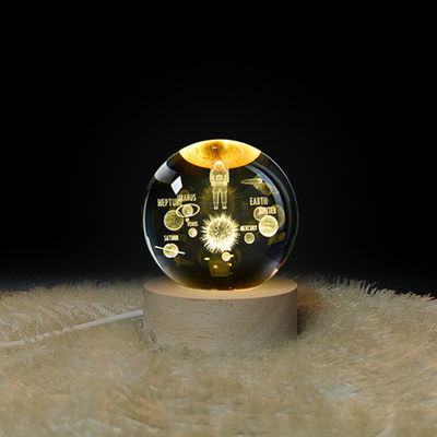 Crystal Glass Ball Warm White Wooden 3D Night Light Base Stand LED Display Stand
