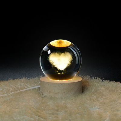 OEM Bola Kristal Kayu USB Powered LED Light Crystal Ball Patung Kerajinan Stand Dekorasi Rumah