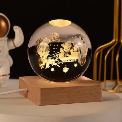 Kayu USB Powered LED Light Crystal Ball Patung Kerajinan Stand Meja Dekorasi