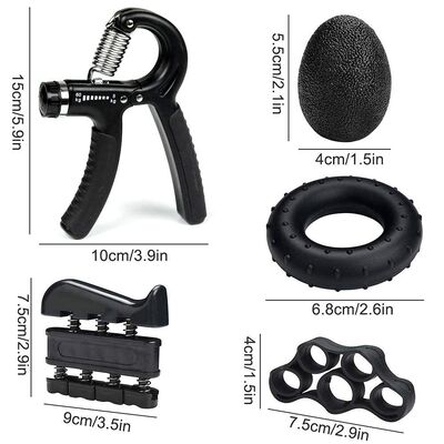 Hand Grip Strengthener Kit 5 Paket Hitam Adjustable Grip Trainer Finger Exerciser Grip Ring Dan Stress Ball Untuk Latihan Pergelangan Tangan Dan Tangan