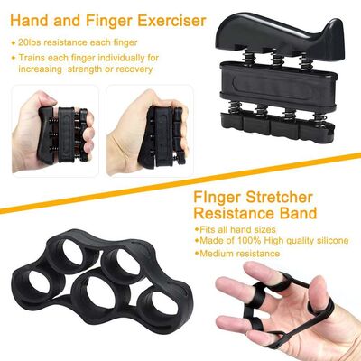 Lima Piece Hand Grip Workout Kit Hitam Adjustable Hand Gripper Jari Stretcher Grip Ring Dan Tekanan Bola Untuk Kekuatan Tangan Dan Fleksibilitas