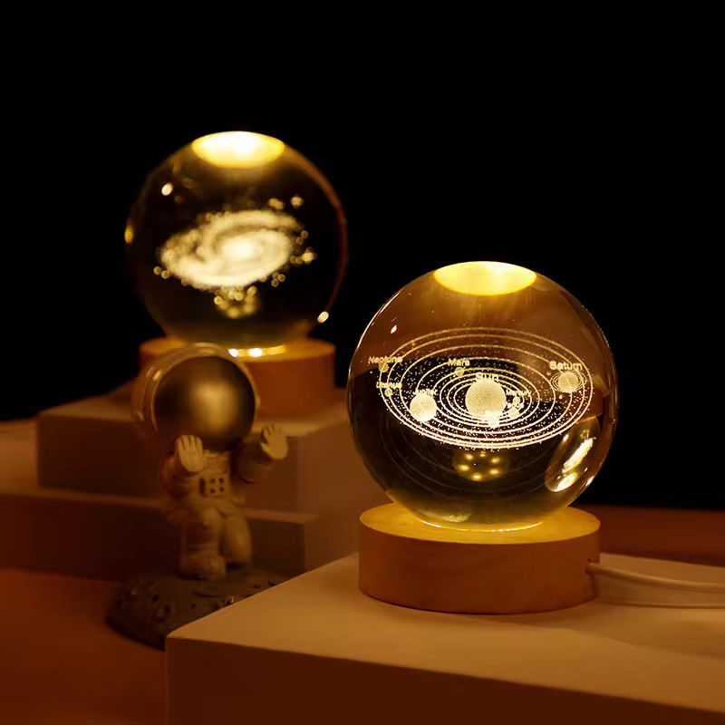 Kayu Bola Kristal USB Powered LED Light Crystal Ball Patung Kerajinan Stand Dekorasi Rumah