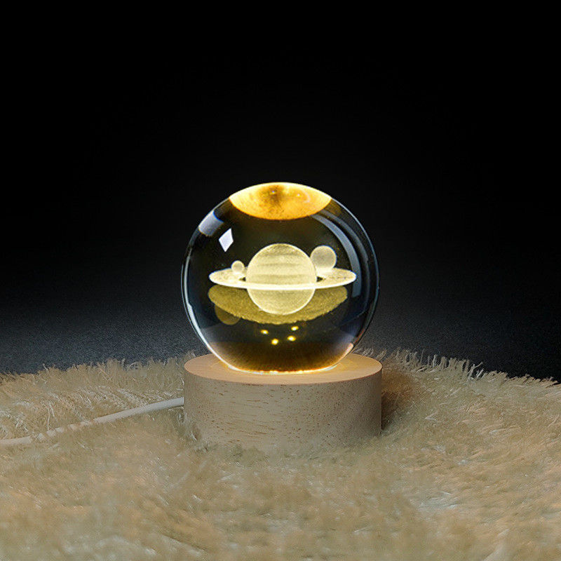 3D Crystal Ball Night Light Globe Table Lamp With Wooden Base Moon Lamp Hadiah Ulang Tahun Anak-anak Novel Rumah