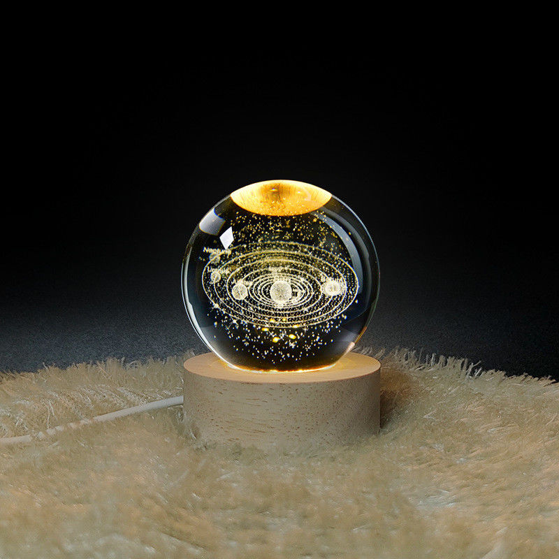 Crystal Glass Ball Warm White Wooden 3D Night Light Base Stand LED Display Stand
