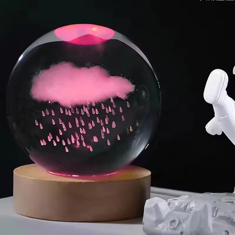 Pencahayaan Berwarna Dekorasi USB Luminous 3D Art Crystal Ball Glass Night Light Table Lamp