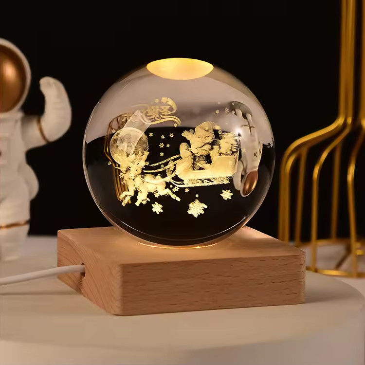 Kayu USB Powered LED Light Crystal Ball Patung Kerajinan Stand Meja Dekorasi