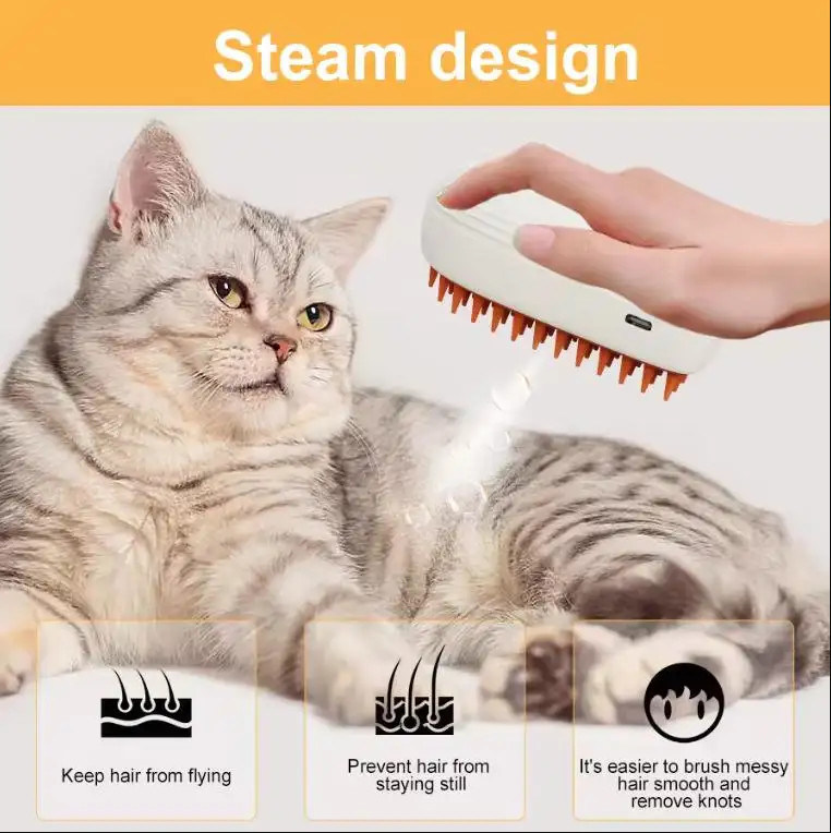 3-in-1 Cat Steam Brush Hot Sell Untuk Perawatan Hewan Peliharaan Air Spray Penghilang Rambut Pembersih Ringan