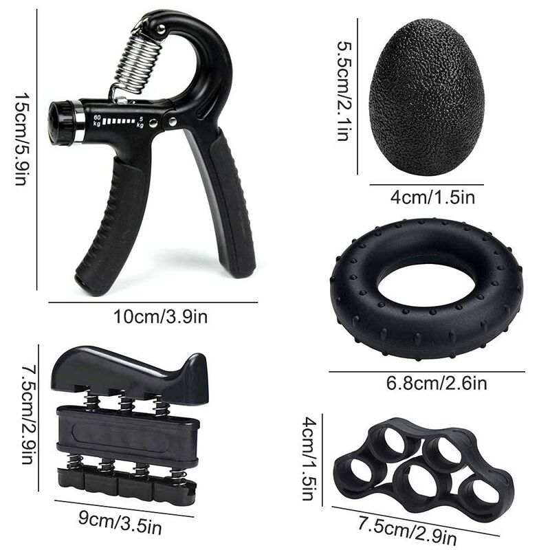 Hand Grip Strengthener Kit 5 Paket Hitam Adjustable Grip Trainer Finger Exerciser Grip Ring Dan Stress Ball Untuk Latihan Pergelangan Tangan Dan Tangan