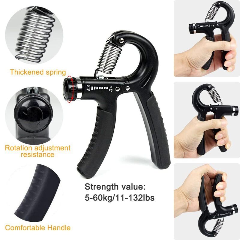 Lima Piece Hand Grip Workout Kit Hitam Adjustable Hand Gripper Jari Stretcher Grip Ring Dan Tekanan Bola Untuk Kekuatan Tangan Dan Fleksibilitas