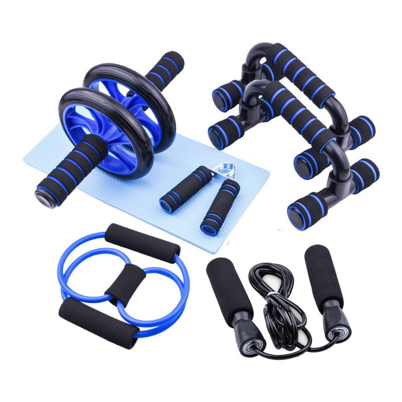 Peralatan Gym Rumah Set Dengan Ab Roller Push Up Bars Resistance Bands Jump Rope And Mat
